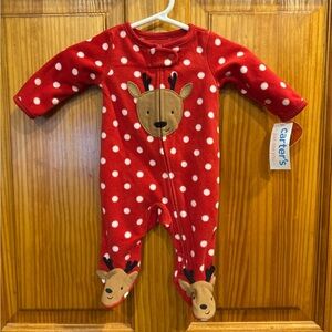 NWT Carters Infant Fleece Footed Sleeper Pajamas Red Reindeer Holidays, Newborn